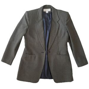 Vintage Y2K Jones New York Houndstooth Wool Long Line Blazer Jacket Women’s 6